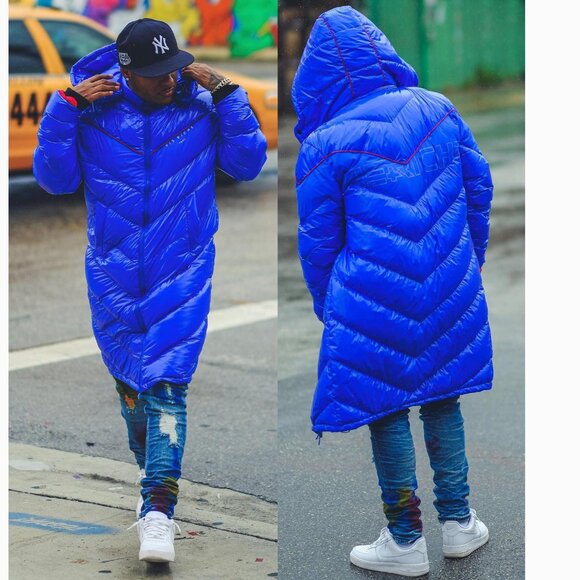 💥DOPE!💥VIE RICHE Unisex Shiny Quilted Long Puffer in Royal Blue